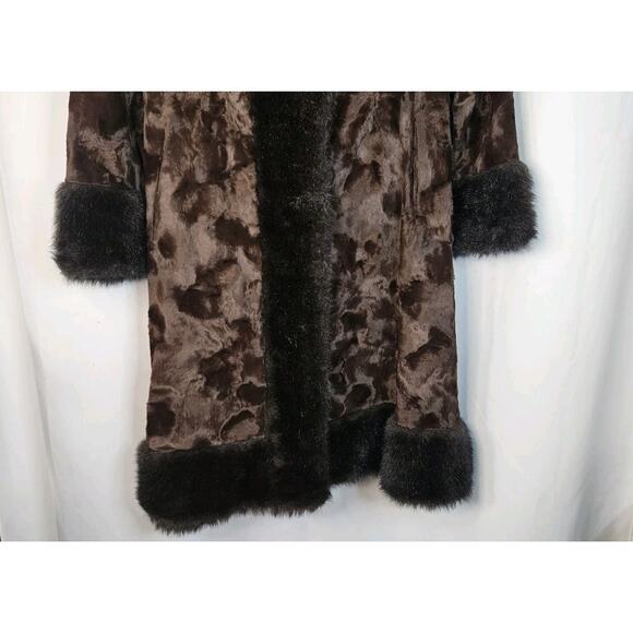 Vintage Union Made Faux Fur Coat Chocolate Brown Mod Full Length Size Small Glam - Picture 4 of 11